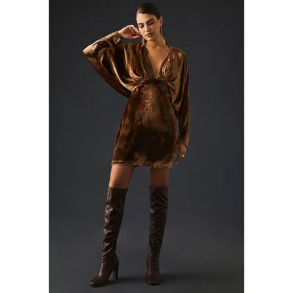 New Anthropologie Mes Demoiselles V-Neck Velvet Dress $480 SIZE 36 US 4 Floral - Picture 2 of 9